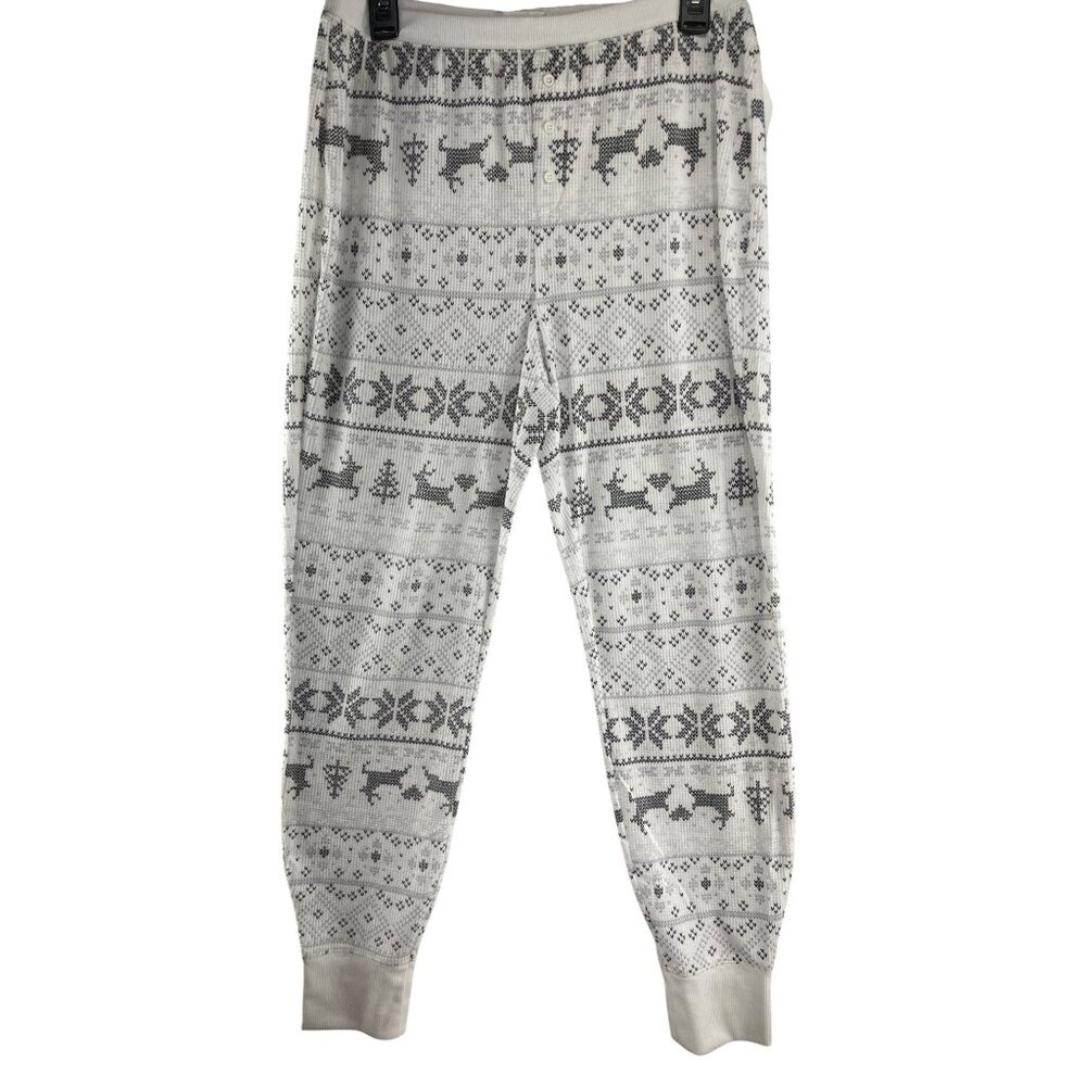 Sonoma Womens Size M 2-Piece Thermal Pajama Set With Reindeer & Snowflake Print - Picture 3 of 11